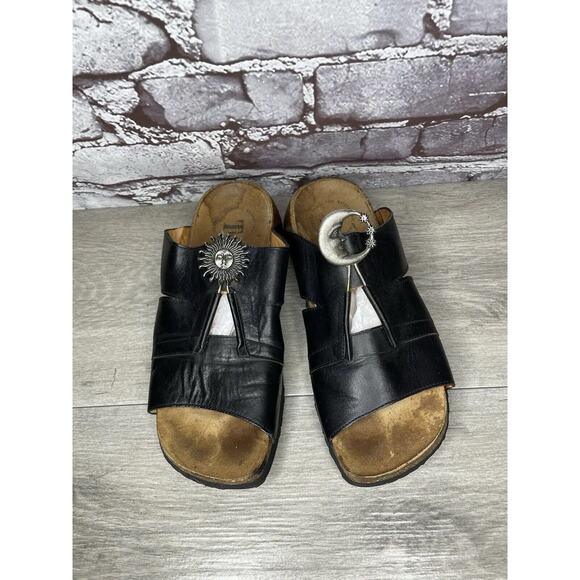 Think! Black leather Kirk sole sandal womens 10.5 - Picture 3 of 9